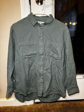 Madewell Green Cotton Long Sleeve Button-Up Utility Shirt Size Medium